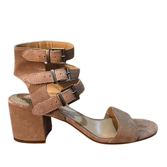 Vince Camuto Shoes - Vince Camuto Geriann Triple Buckle Sandal. Beige Suede. Size 9.5